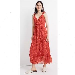 Madewell Ruffle-Strap Wrap Dress Prairie Posies Red Size 6